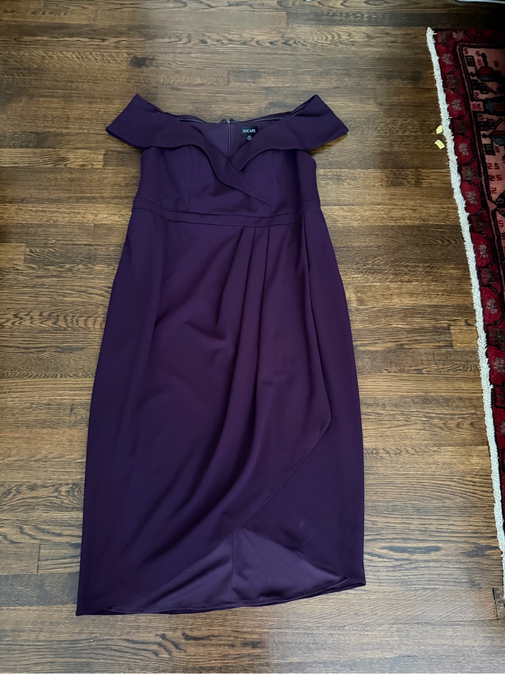 Xscape Off the Shoulder Purple Scuba Dress